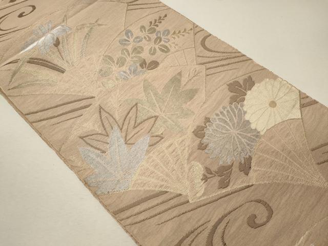 平和屋着物＊夏物 六通柄袋帯 扇面草花文 金銀糸 正絹 逸品 CAAW9083oy
