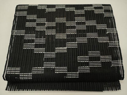 平和屋着物＊夏物　八寸名古屋帯　幾何学文　黒地　正絹　逸品　CAAW9091oy