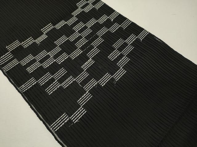 平和屋着物＊夏物　八寸名古屋帯　幾何学文　黒地　正絹　逸品　CAAW9091oy