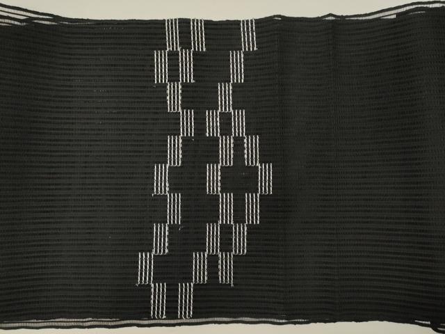 平和屋着物＊夏物　八寸名古屋帯　幾何学文　黒地　正絹　逸品　CAAW9091oy