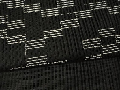 平和屋着物＊夏物　八寸名古屋帯　幾何学文　黒地　正絹　逸品　CAAW9091oy