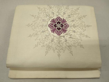 平和屋着物＊夏物 九寸開き名古屋帯 駒刺繍 総刺繍 正倉院花文 正絹 逸品 CAAW9097oy