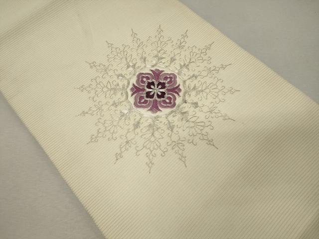 平和屋着物＊夏物 九寸開き名古屋帯 駒刺繍 総刺繍 正倉院花文 正絹 逸品 CAAW9097oy