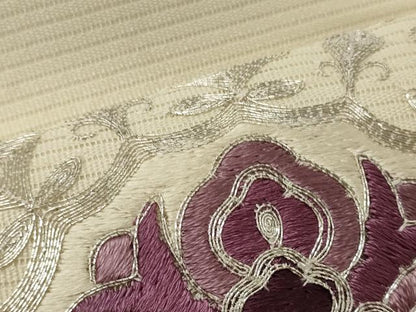 平和屋着物＊夏物 九寸開き名古屋帯 駒刺繍 総刺繍 正倉院花文 正絹 逸品 CAAW9097oy
