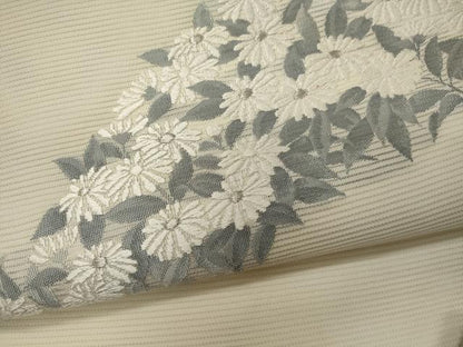 平和屋着物＊夏物 九寸開き名古屋帯 唐織 草花文 銀糸 正絹 逸品 CAAW9099oy
