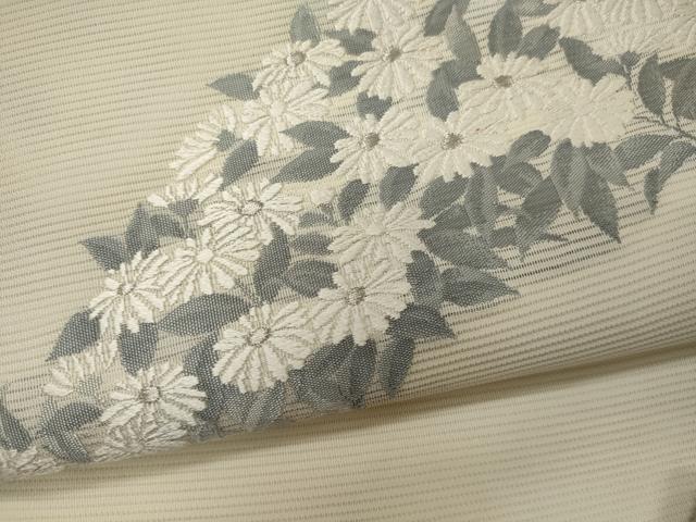 平和屋着物＊夏物 九寸開き名古屋帯 唐織 草花文 銀糸 正絹 逸品 CAAW9099oy