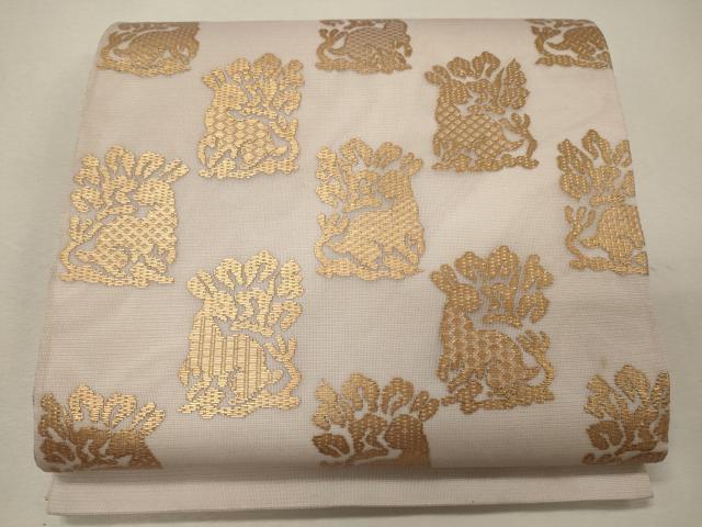 平和屋着物＊夏物 太鼓柄袋帯 総刺繍 花うさぎ 金糸 正絹 逸品 CAAW9104oy