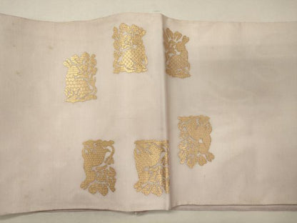 平和屋着物＊夏物 太鼓柄袋帯 総刺繍 花うさぎ 金糸 正絹 逸品 CAAW9104oy