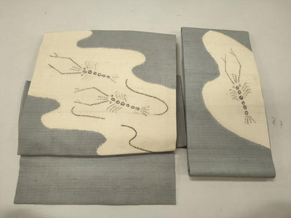 平和屋着物＊夏物 つけ帯 絽紬 絞り 手描き 海老 三越扱い 正絹 逸品 CAAW9106oy
