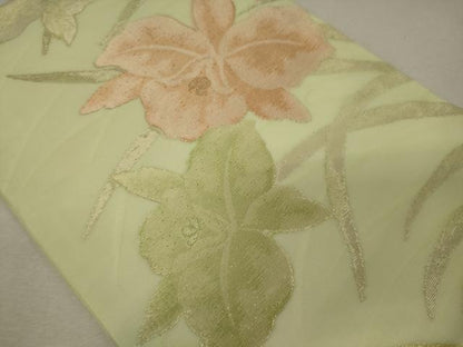 平和屋着物＊夏物 九寸開き名古屋帯 草花文 金糸 正絹 逸品 CAAW9109oy