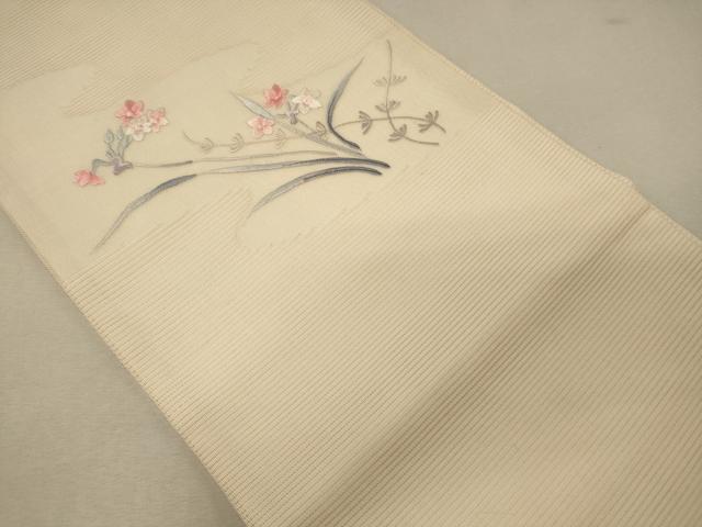 平和屋着物＊夏物 九寸開き名古屋帯 刺繍 草花文 正絹 逸品 CAAW9110oy
