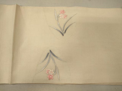平和屋着物＊夏物 九寸開き名古屋帯 刺繍 草花文 正絹 逸品 CAAW9110oy