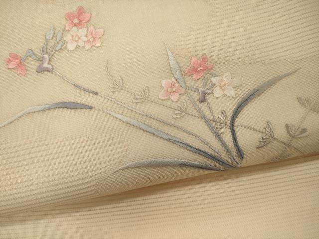 平和屋着物＊夏物 九寸開き名古屋帯 刺繍 草花文 正絹 逸品 CAAW9110oy