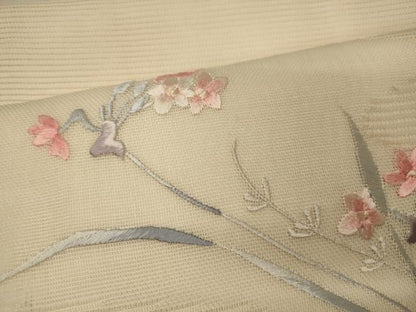 平和屋着物＊夏物 九寸開き名古屋帯 刺繍 草花文 正絹 逸品 CAAW9110oy