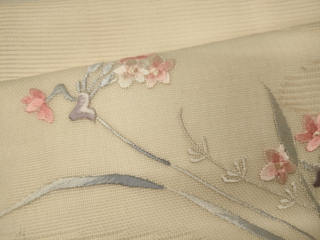 平和屋着物＊夏物 九寸開き名古屋帯 刺繍 草花文 正絹 逸品 CAAW9110oy