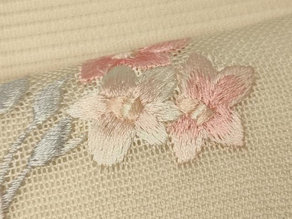 平和屋着物＊夏物 九寸開き名古屋帯 刺繍 草花文 正絹 逸品 CAAW9110oy