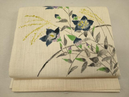 平和屋着物＊夏物 八寸名古屋帯 作家物 手描き 草花文 正絹 逸品 CAAW9112oy
