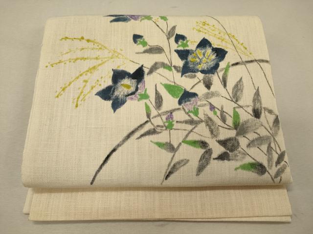 平和屋着物＊夏物 八寸名古屋帯 作家物 手描き 草花文 正絹 逸品 CAAW9112oy