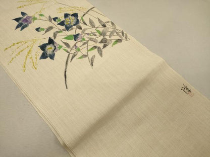 平和屋着物＊夏物 八寸名古屋帯 作家物 手描き 草花文 正絹 逸品 CAAW9112oy