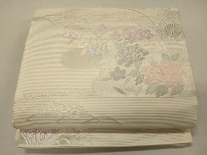 平和屋着物＊夏物　六通柄袋帯　唐織　草花文　銀糸　正絹　逸品　CAAW9114oy