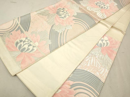 平和屋着物◎西陣　六通柄袋帯　唐織　流水花文　銀糸　正絹　逸品　CAAW9205qe