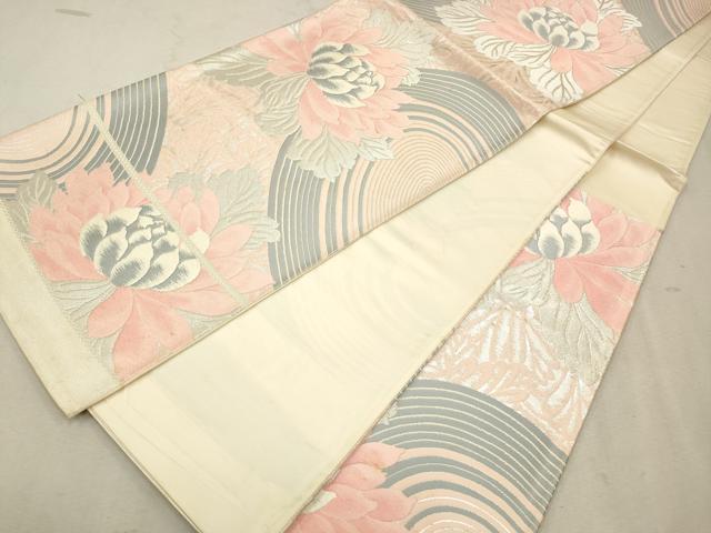 平和屋着物◎西陣　六通柄袋帯　唐織　流水花文　銀糸　正絹　逸品　CAAW9205qe