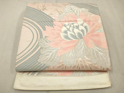 平和屋着物◎西陣　六通柄袋帯　唐織　流水花文　銀糸　正絹　逸品　CAAW9205qe