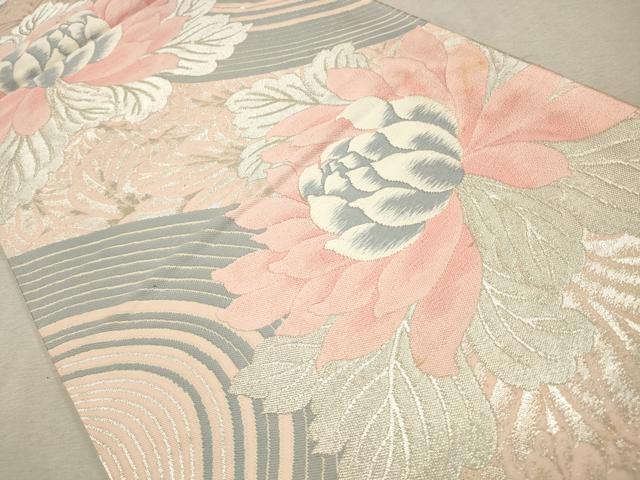 平和屋着物◎西陣　六通柄袋帯　唐織　流水花文　銀糸　正絹　逸品　CAAW9205qe