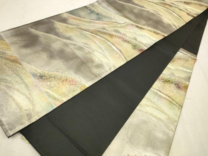 平和屋着物◎六通柄袋帯　彩遊　涛の詩　遠山重ね文　金糸　正絹　逸品　CAAW9226qe
