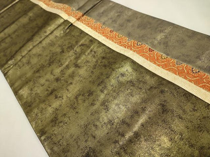 平和屋着物◎六通柄袋帯　吉祥花間道　黒地　金糸　引箔　正絹　逸品　CAAW9228qe