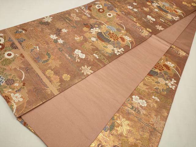 平和屋着物◎六通柄袋帯　唐織　舞蝶飾花文　金糸　正絹　逸品　CAAW9234qe
