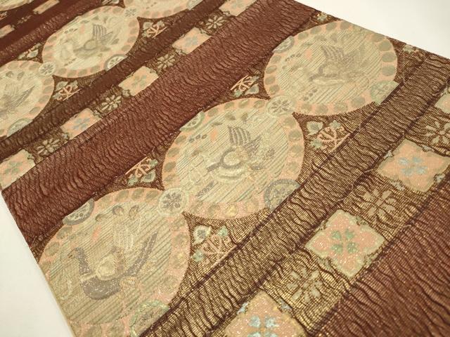 平和屋着物◎六通柄袋帯　横段花鳥丸文　金糸　正絹　逸品　CAAW9237qe