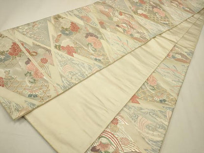 平和屋着物◎六通柄袋帯　唐織　松皮菱花鳥文　正絹　逸品　CAAW9243qe