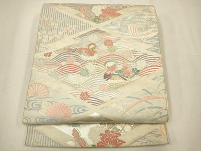 平和屋着物◎六通柄袋帯　唐織　松皮菱花鳥文　正絹　逸品　CAAW9243qe
