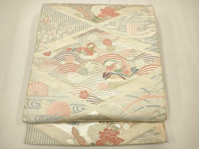 平和屋着物◎六通柄袋帯　唐織　松皮菱花鳥文　正絹　逸品　CAAW9243qe