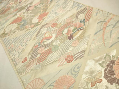 平和屋着物◎六通柄袋帯　唐織　松皮菱花鳥文　正絹　逸品　CAAW9243qe