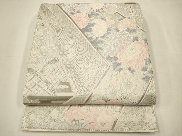 平和屋着物◎六通柄袋帯　唐織　彩華精繍文　プラチナ箔　正絹　逸品　CAAW9244qe