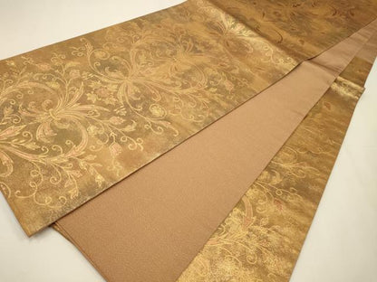 平和屋着物◎六通柄袋帯　束ね花文　金糸　正絹　逸品　CAAW9246qe