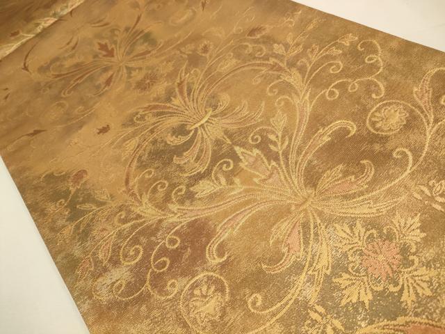 平和屋着物◎六通柄袋帯　束ね花文　金糸　正絹　逸品　CAAW9246qe