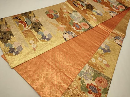 平和屋着物◎佐賀錦　六通柄袋帯　唐織　金糸　正絹　逸品　CAAW9247qe