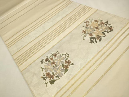平和屋着物◎六通柄袋帯　螺鈿箔　押し花　金彩　正絹　逸品　CAAW9249qe