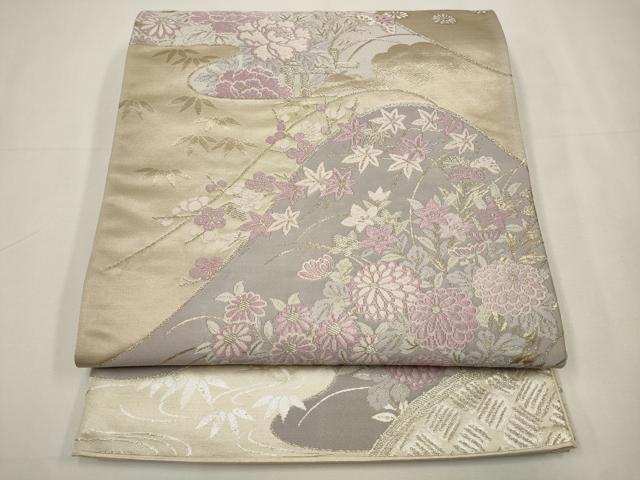 平和屋着物◎六通柄袋帯　唐織　遠山花文　銀糸　正絹　逸品　CAAW9250qe