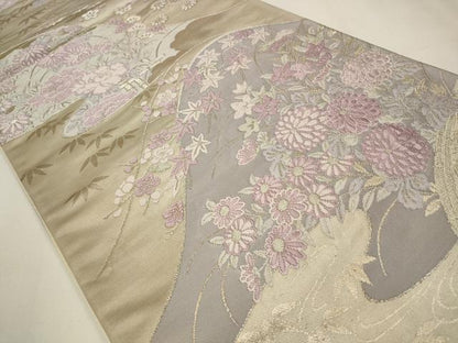 平和屋着物◎六通柄袋帯　唐織　遠山花文　銀糸　正絹　逸品　CAAW9250qe