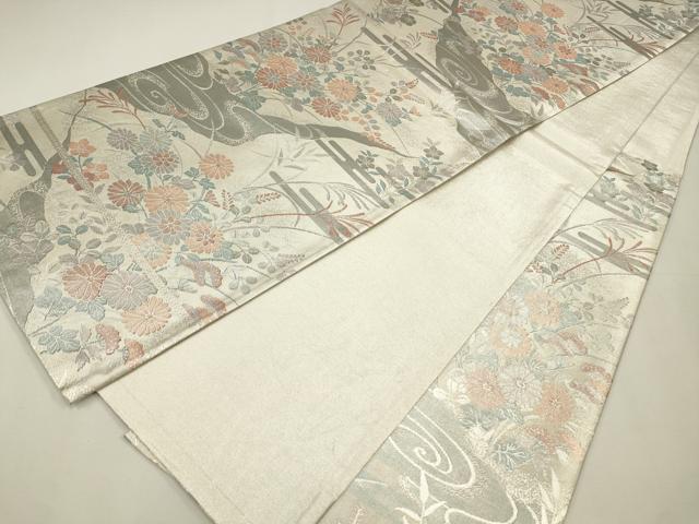 平和屋着物◎佐賀錦　六通柄袋帯　エ霞花文　銀糸　正絹　逸品　CAAW9268qe