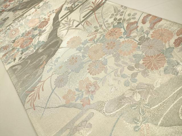 平和屋着物◎佐賀錦　六通柄袋帯　エ霞花文　銀糸　正絹　逸品　CAAW9268qe
