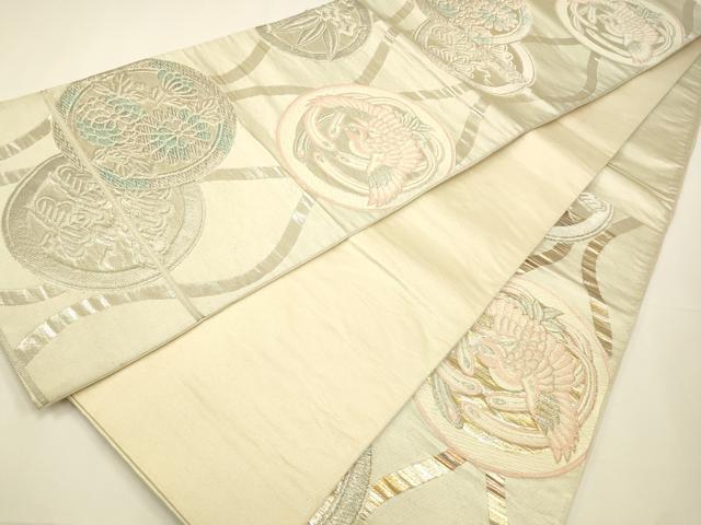 平和屋着物◎六通柄袋帯　唐織　立涌花鳥丸文　銀糸　正絹　逸品　CAAW9269qe