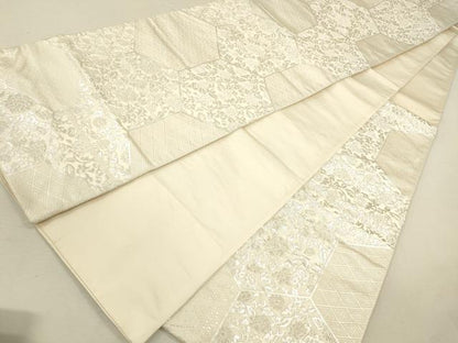 平和屋着物◎六通柄袋帯　唐織　亀甲花文　銀糸　正絹　逸品　CAAW9286qe
