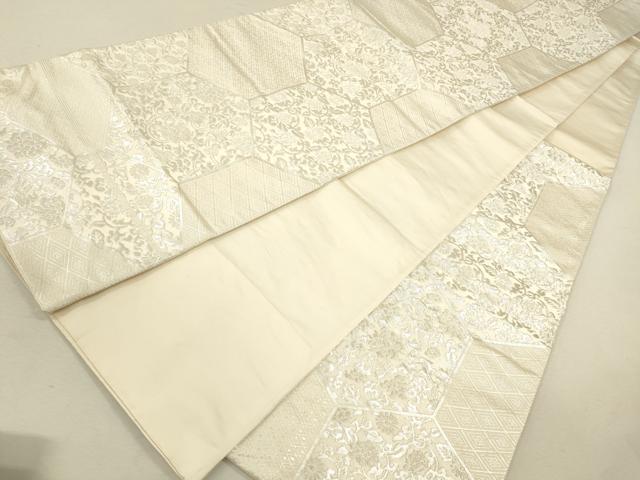 平和屋着物◎六通柄袋帯　唐織　亀甲花文　銀糸　正絹　逸品　CAAW9286qe