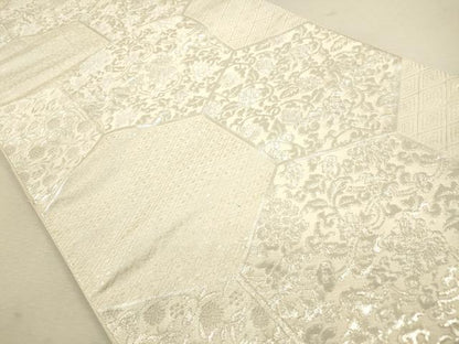 平和屋着物◎六通柄袋帯　唐織　亀甲花文　銀糸　正絹　逸品　CAAW9286qe