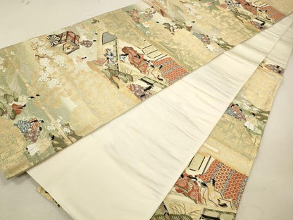 平和屋着物◎六通柄袋帯　唐織　清涼殿風景文　金糸　正絹　逸品　CAAW9317qe